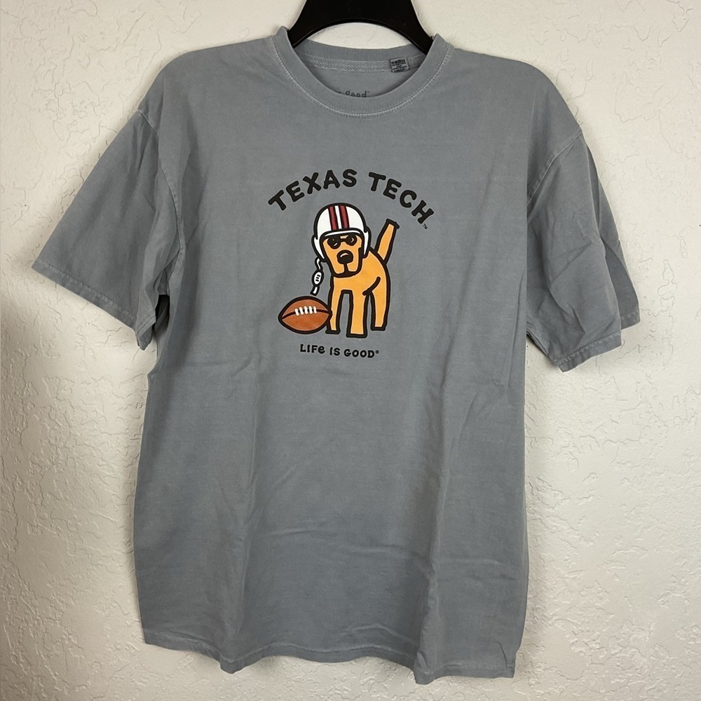 Texas Tech Life is Good “Vintage Blue” 100% Cotton T Shirt Size Medium in Gray